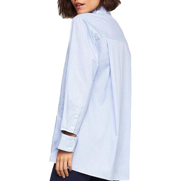 💚BCBG MaxAzria – Modern Blue Striped High-Low Button Front Blouse – Size Small - Picture 5 of 13